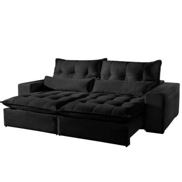 Imagem de Sofá 3 Lugares Retrátil E Reclinável Máximo 2.30M Veludo Preto Preto