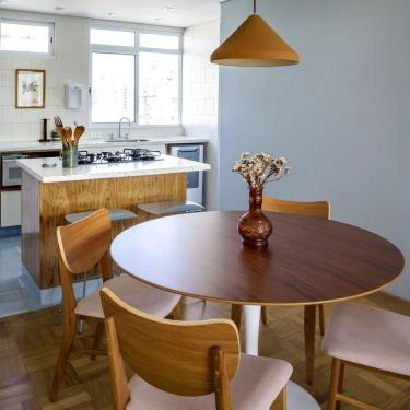 Imagem de Mesa De Jantar Tulipa Saarinen Redonda 150 Cm Tampo Imbuia Base Branca