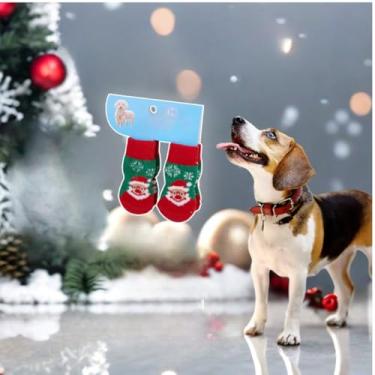 Imagem de Meias antiderrapantes de Natal para evitar lamber patas, sapatos para animais de estimação para pavimento quente, botas para cães pequenos, médios e grandes, botas de controle de tração e protetores