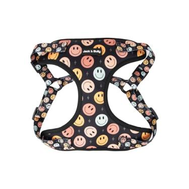 Imagem de Jack & Bully Peitoral para cães, colete sem puxão, de neoprene ajustável, macio com malha respirável, para todos os climas, buldogue francês, rosto sorridente (grande)