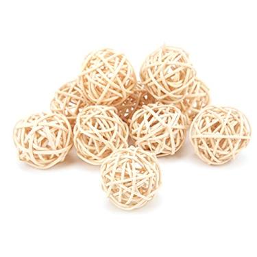 Imagem de ZJchao Bolas de Rattan, 10 Peças de Brinquedos de Mastigar de Rattan, Brinquedo Sepak Takraw e de Periquito Não Tóxicos para Papagaios e Animais Pequenos (Cor original de 3cm)