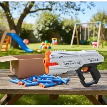 Imagem de RAVIL-X Pistola de Dardos de Espuma Automática, Branco e Laranja, Brinquedo Infantil para Diversão ao Ar Livre, com Projéteis de Espuma