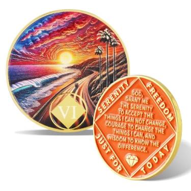 Imagem de Sunset Beach Road Moeda de Sobriedade de 6 Anos - Token de Recuperação Inspirador para NA/AA, Chip AA e Medalhão NA para Tempo Limpo, Narcóticos, Alcoólicos Anônimos Presentes para Homens e Mulheres