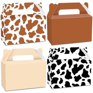 Imagem de 12 caixas de presente de cowboy ocidental, tema ocidental, artigos de festa de aniversário, estampa de vaca, caixa de doces para lembrancinhas de festa de vaqueira, caixas de presente para festa de