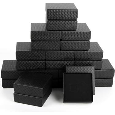 Imagem de excvalues Embalagem com 48 caixas de presente de papelão, 9 x 9 x 2,5 cm, caixa de joias pequena com tampas para colar, anel, pulseira, brinco (preto)