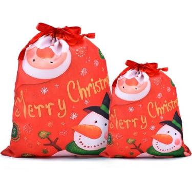 Imagem de Mshutbna Sacos engraçados de presente de Natal com Papai Noel e boneco de neve, 2 peças, sacos de embrulho de tecido reutilizável com cordão para presentes de Natal, decorações de festa, lembrancinhas