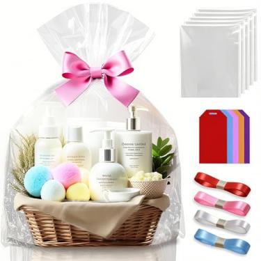 Imagem de Sacos de celofane jumbo transparentes, sacos de embrulho de celofane extra grande para cestos, sacos de presente de violoncelo 2GG, sacos de plástico grandes gigantes e transparentes para presente