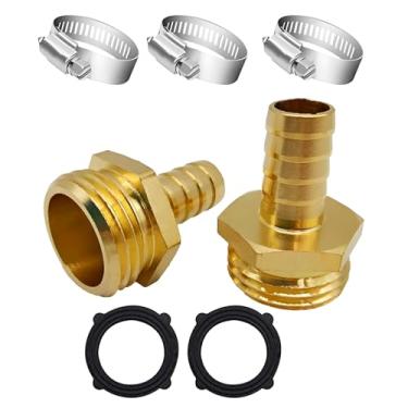 Imagem de AMZDIAI Adaptador de mangueira de jardim de latão, farpa de 3/20.3 cm e conector macho GHT de 3/10.2 cm, suporte de alta pressão resistente, resistente a ferrugem e corrosão (2 peças)