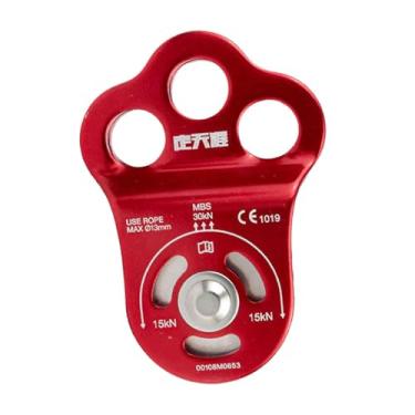 Imagem de oshhni Polia de escalada de 30kN para corda de 14mm, polia pequena com rolamento de esferas e três furos para escalada em, resgate em grandes altitudes