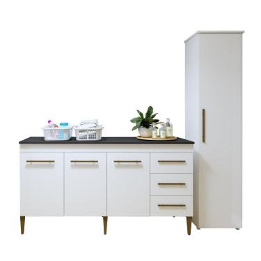 Imagem de Lavanderia Modulada 1 Armário Multiuso E Balcão Osasco - Kaiki Móveis Branco