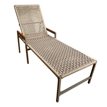 Imagem de Cadeira Espreguiçadeira De Piscina Amelia Corda Náutica Luxo Braço Madeira Fendi