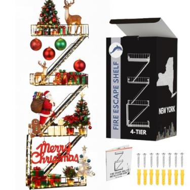 Imagem de Prateleira de decoração de escape de incêndio novidade prateleiras exclusivas pequenas lindas figuras de ação estranhas para casa exibição de super-heróis escada flutuante New York organizador de parede decorativo escada prateleira de fogo (4 níveis)