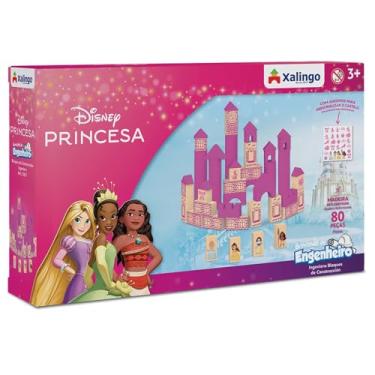 Imagem de Xalingo Blocos de Montar Brincando de Engenheiro Princesa Disney Madeira 80 Peças