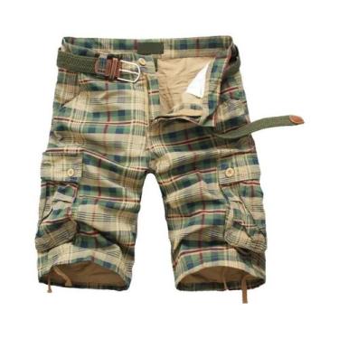 Imagem de Shorts Cargo Masculinos Soltos - Algodão, Xadrez, Confortáveis para Ve