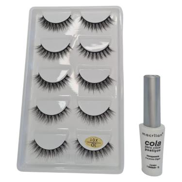 Imagem de Kit Macrilan Cola Cílios Postiços+Cílios 3D 5 Pares X01