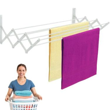 Imagem de Varal Sanfonado Roupa Resistente 77x37cm Parede Branco Aço - EINSTOK