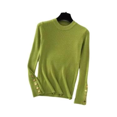 Imagem de Suéter Feminino De Tricô Grosso Em Caqui, Pulôver Com Botões, Ajuste S