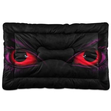 Imagem de Wassud Cama de cachorro com olhos vermelhos desenhados à mão, camas grandes para cães ao ar livre, tapete lavável para animais de estimação, cama de gato para dormir, viagens 91 x 61 cm