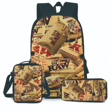 Imagem de Conjunto de mochilas escolares Raw, 3 peças com bolsa de ombro e estojo para lápis