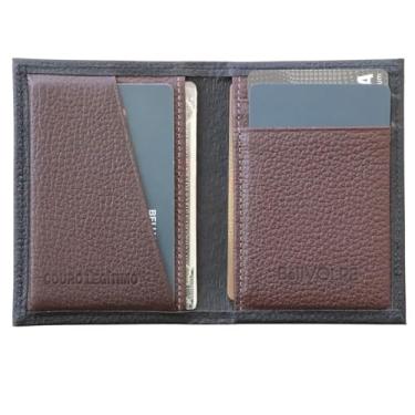 Imagem de Carteira Masculina Antifurto Proteção RFID Slim Mini Couro Legítimo Cartões Cédulas CNH CIN Loja de Fabrica (Preto e Marrom)