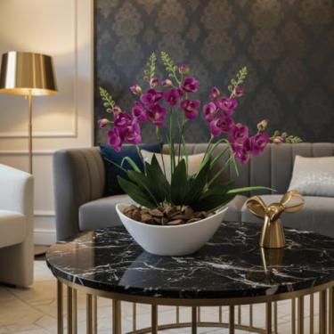 Imagem de Orquídea Artificial Arranjo Decorativo com Vaso e Casca Polida Sem Cuidados, Ideal para Sala e Escritório Perfeito para Decoradores Residenciais e Empresariais(Roxo1)
