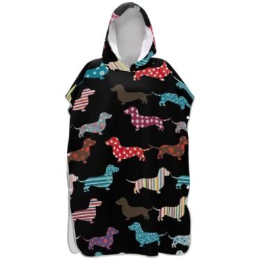 Imagem de Joisal Poncho de surfe para trocador de roupas de banho de praia com capuz absorventes coloridos dachshund cão preto ponchos adultos para mulheres