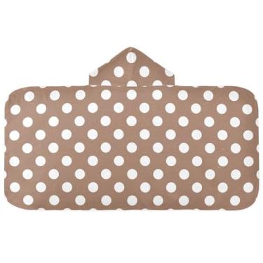 Imagem de Joisal Toalha de banho com capuz retrô de bolinhas branca marrom toalha de praia ultra absorvente 127 x 59,7 cm essenciais para bebês menino