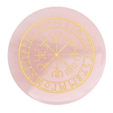 Imagem de Tnfeeon Pedras de Cristais, Pedra Runa Padrão Dourado Gravada Polida Redonda Cristal Natural Portátil de Preocupação para Viagens Em Casa Escritório Meditação (PINK)