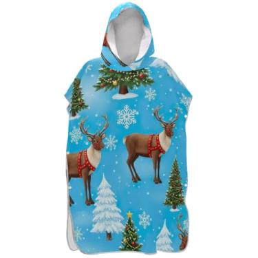 Imagem de Joisal Poncho de surfe para adultos trocador de roupas de banho de praia com capuz absorvente árvore de Natal rena azul poncho masculino com capuz