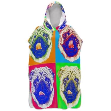 Imagem de Joisal Poncho de surfe trocador de roupão adultos praia banho com capuz toalhas leves homens mulheres poncho com capuz engraçado cão pug animal