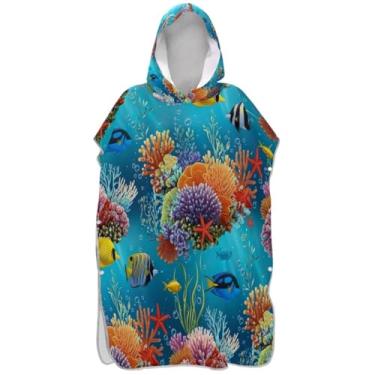 Imagem de Joisal Roupão de mudança de poncho de surfe plus size para toalha de banho com capuz bonito colorido tropical plantas oceano unissex adulto poncho com capuz
