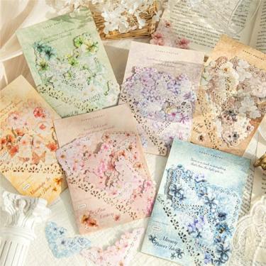 Imagem de Adesivo Washi vintage de renda vazada com borda de flor para scrapbook, adesivos decorativos de canto de flores estéticas para diários suprimentos para álbuns de recortes