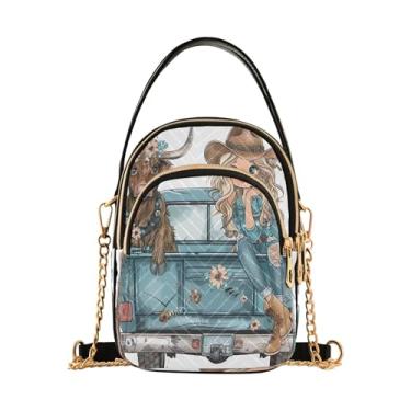 Imagem de Joisal Bolsa tiracolo de chocolate quente na moda bolsas pequenas para mulheres, bolsa tiracolo feminina, Linda vaqueira, 15*21*8cm