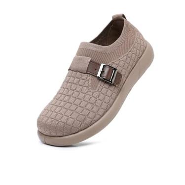 Imagem de Tênis de caminhada feminino, design sem cadarço, cabedal de malha, conforto o dia todo, perfeito para corrida, caminhada e atividades diárias, cáqui, Caqui, 35