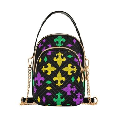 Imagem de TSENQUE Linda bolsa de ombro de urso guaxinim bolsa de mão para telefone pequena bolsa tiracolo acolchoada, Fleur De Lis Mardi Gras, 5.91x3.15x8.27inches