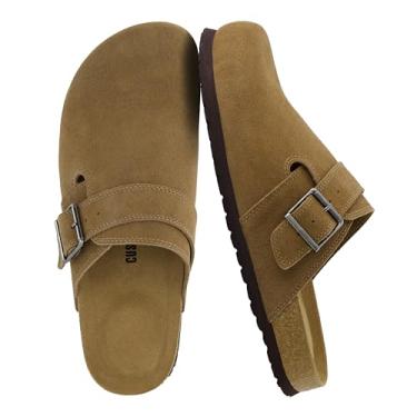 Imagem de CUSHIONAIRE Hugo Tamancos masculinos de camurça de couro genuíno – Sapatos confortáveis sem cadarço com fivela ajustável, biqueira fechada, Marrom, 44 BR