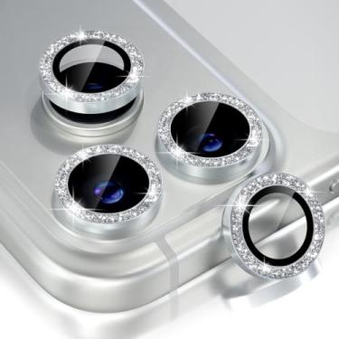 Imagem de Choiche Compatível com protetor de lente de câmera para iPhone 17 Pro/iPhone 17 Pro Max, protetor de tela de vidro temperado 9H, acessórios de decoração de anel de metal (purpurina-prata)