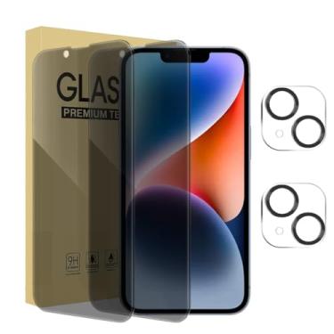 Imagem de Pacote com 2 protetores de tela de privacidade para iPhone 14 Plus de 6,7 polegadas com 2 protetores de lente de câmera, película de vidro temperado antiespião, antiarranhões, sensível ao toque