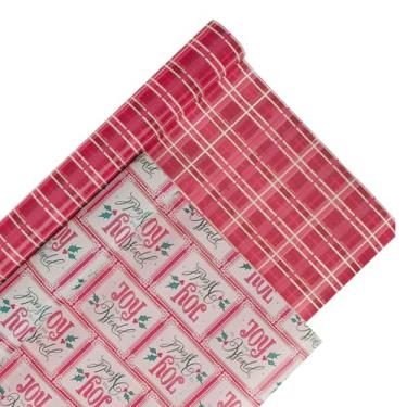 Imagem de Christian Art Gifts Conjunto de papel de embrulho de Natal novidade: Joy to the World, tema festivo vermelho, branco e verde azevinho e xadrez de férias, suprimentos de embrulho de presente/presente