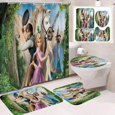 Imagem de Conjunto de cortinas de chuveiro Rapunzels Anime com tapete de toalete e tapete de banho