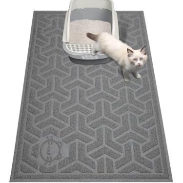 Imagem de UPSKY Tapete de areia para gatos, tapete de armadilha de areia macio em patas de gatinho, tapete de caixa de areia grande 89 cm x 61 cm controle de dispersão para areia de gato, tapete de caixa de