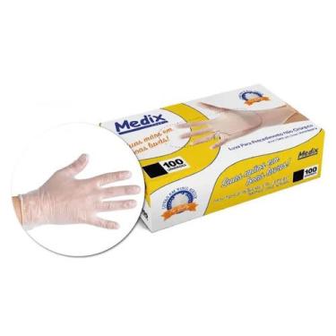 Imagem de Luva De Vinil Procedimento Sem Pó Caixa Com 100 Tam P Medix, Vinil Pro