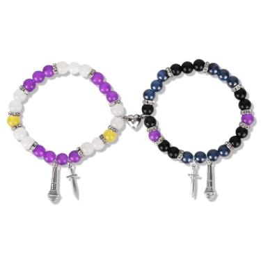 Imagem de 2un Pulseiras Amizade Combinando, Conjunto Pulseiras Amizade Ajustáveis Miçangas Joias Presentes e Acessórios Decoração para Casais Melhores Amigas e Mulheres