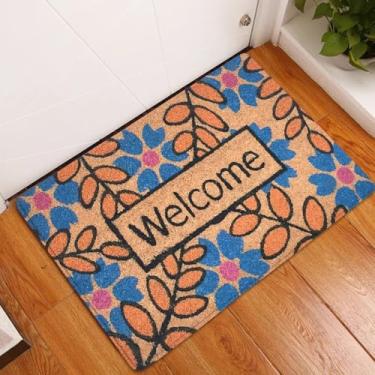 Imagem de Tapete de entrada, tapete de entrada Welcome Flowers Patten, capacho antiderrapante, tapetes dianteiros, decoração externa, tapetes de banho, 130 x 190 cm, tapetes laváveis para ambientes internos