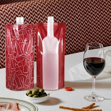 Imagem de Pacote com 2 porta-frascos dobráveis de 750 ml com bico à prova de vazamento, bolsa de plástico reutilizável, à prova de vazamento, design dobrável para vinho, cerveja, bebidas, viagens, piquenique