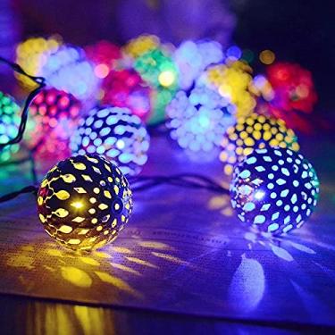 Imagem de Cordão de luzes de bola oca globo de fada decorativo para pendurar em ambientes internos quarto parede festa pano de fundo cortina fio flexível