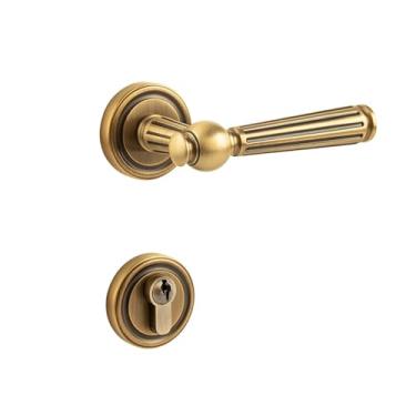 Imagem de Fechadura de porta de latão americano dividida para interior, fechadura de porta de madeira estilo silencioso retrô, maçaneta de porta de latão (bronze escovado)