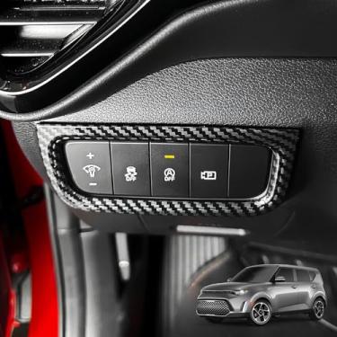 Imagem de JUIVEEL Acabamento da tampa do botão do interruptor de ajuste do farol, tampa da peça de ajuste da lâmpada frontal compatível com acessórios Kia Soul 2020-2025 (estilo de fibra de carbono)