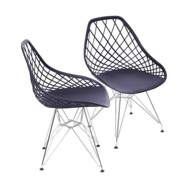 Imagem de Kit 2 Cadeiras Base Cromada Kaila Preta