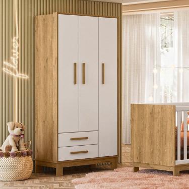 Imagem de Guarda-roupa Infantil 3 Portas com 2 Gavetas Q Encanto Slim Freijó/Branco